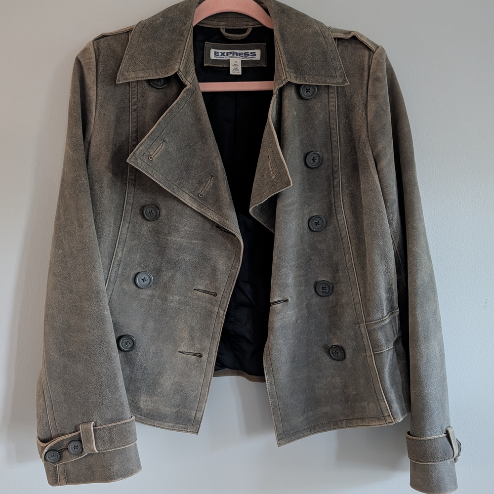Express 100% Genuine Leather Double-Breasted Jacket
